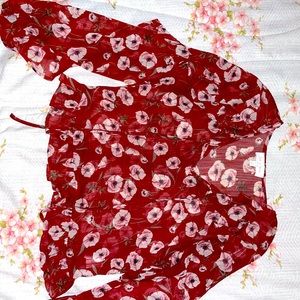 Cute maroon blouse with pinkish flowers